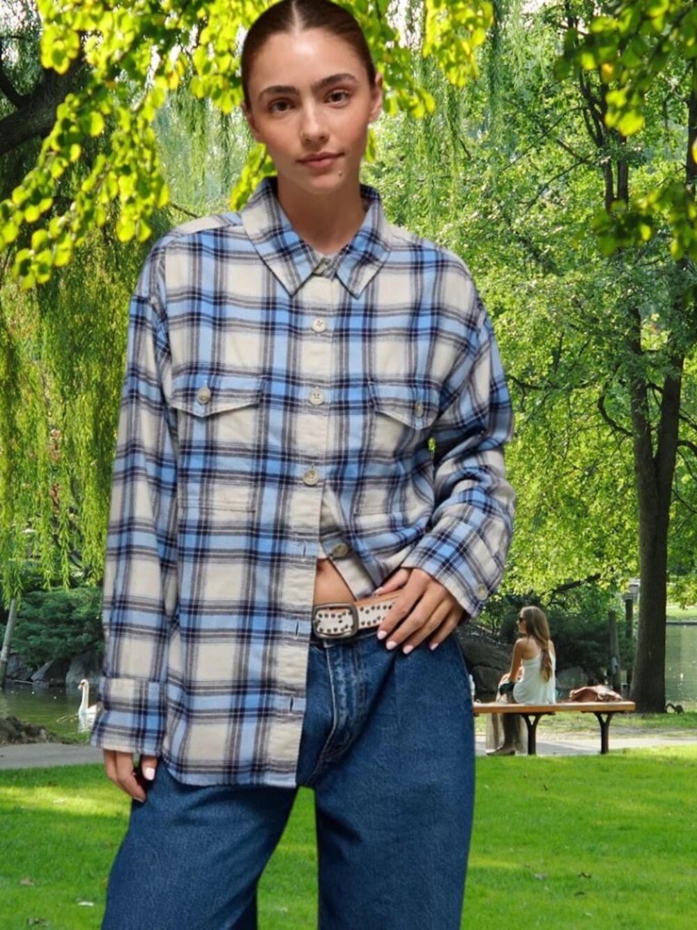 NEW!!! AMERICAN EAGLE BLUE Plaid Button-Up Shirt - SIZE XL